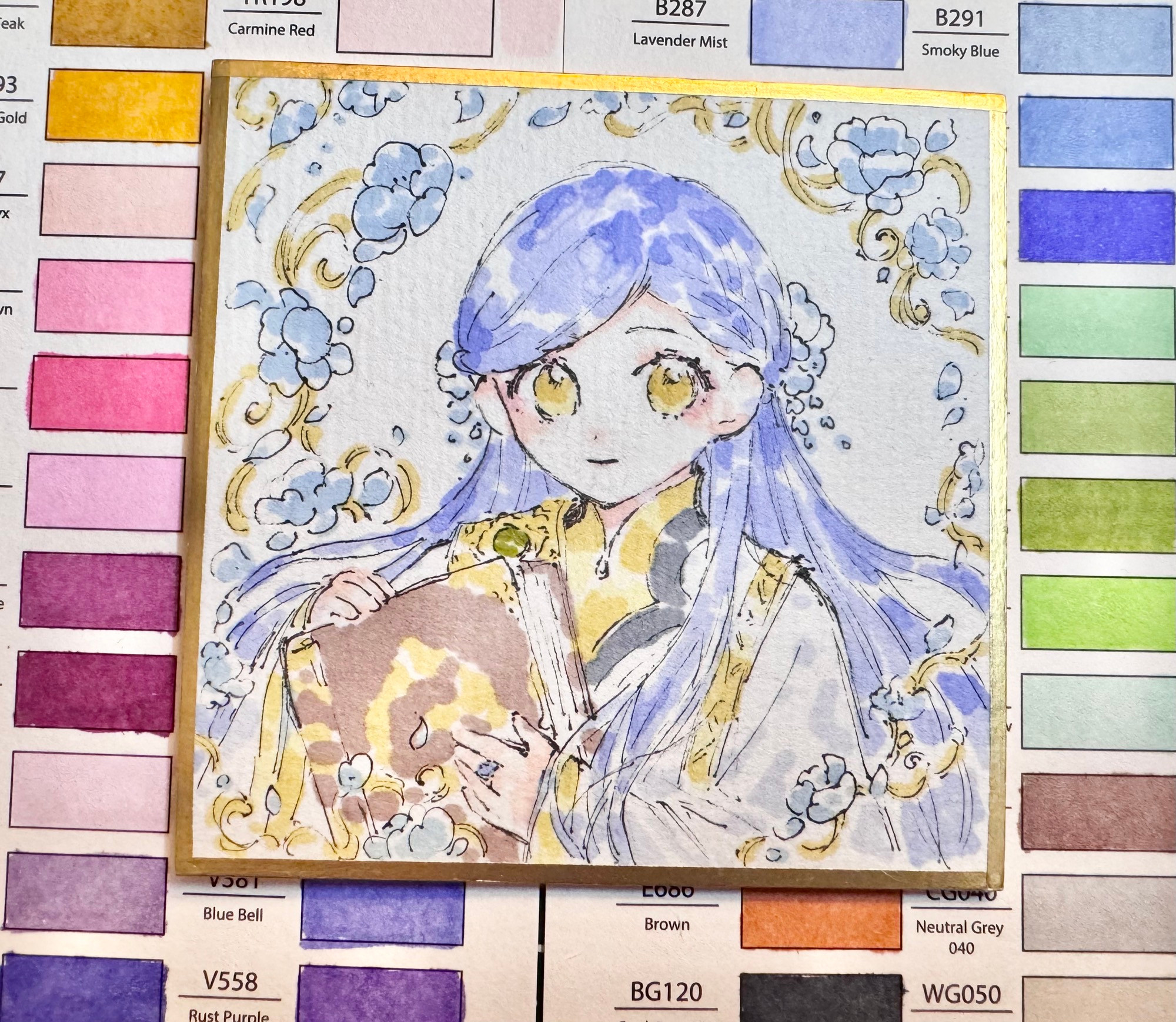 watercolour on paper rozemyne in her high bishop attire with the book