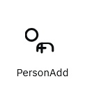 Broken icon named PersonAdd, where the head is leaning heavily and a plus i placed on the chest. The person looks like they're dying.